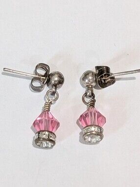 Pink Swarovski Crystal Elements Silver Tone Drop Stud .75" Earrings